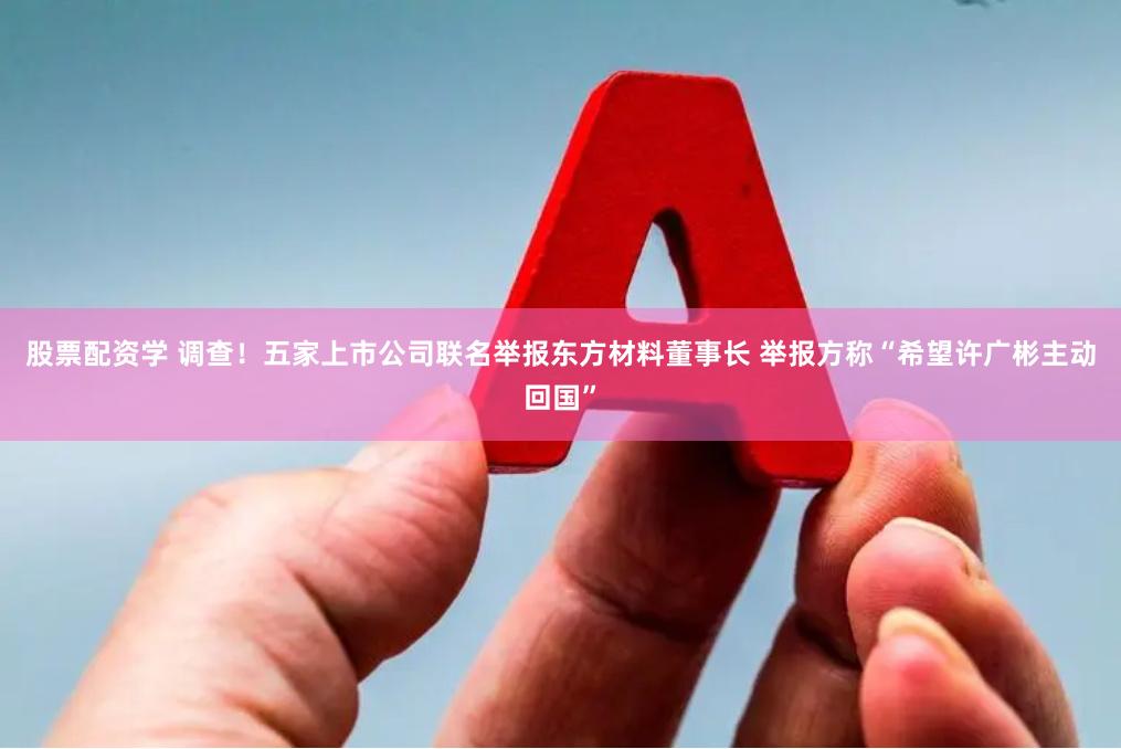 股票配资学 调查！五家上市公司联名举报东方材料董事长 举报方称“希望许广彬主动回国”